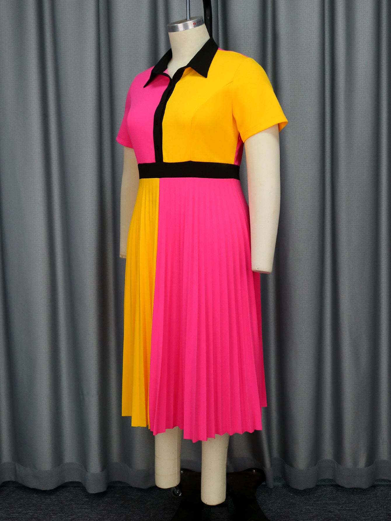 Summer Contrast color high waist pleated party Dress 4