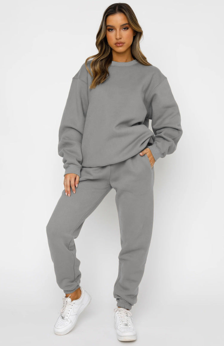 Solid Round Neck Pullover Pants Women's Fashion Casual Long Sleeve Hoodies Set 14