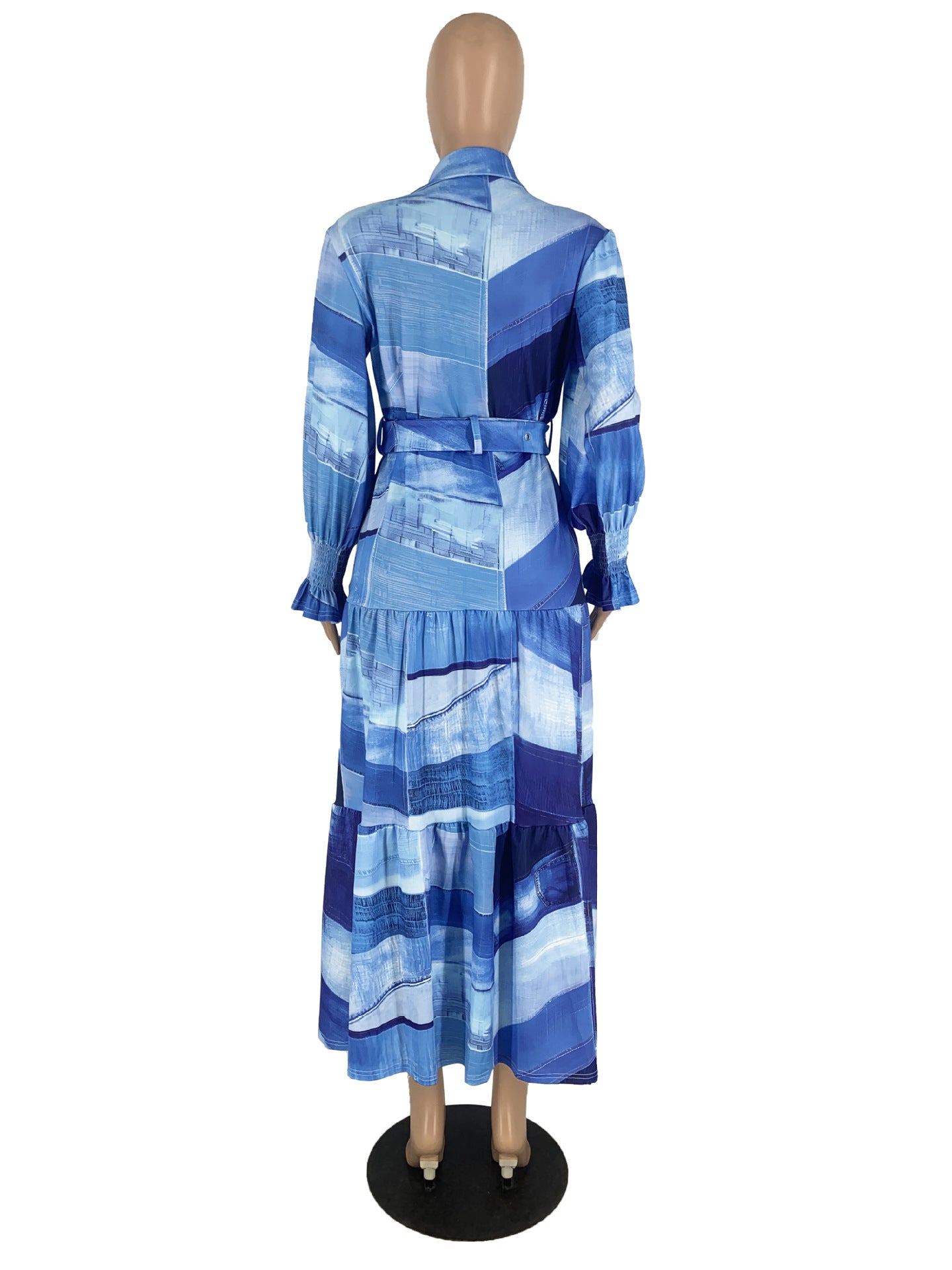 Women Elegant Turndown Collar Maxi Dress 11