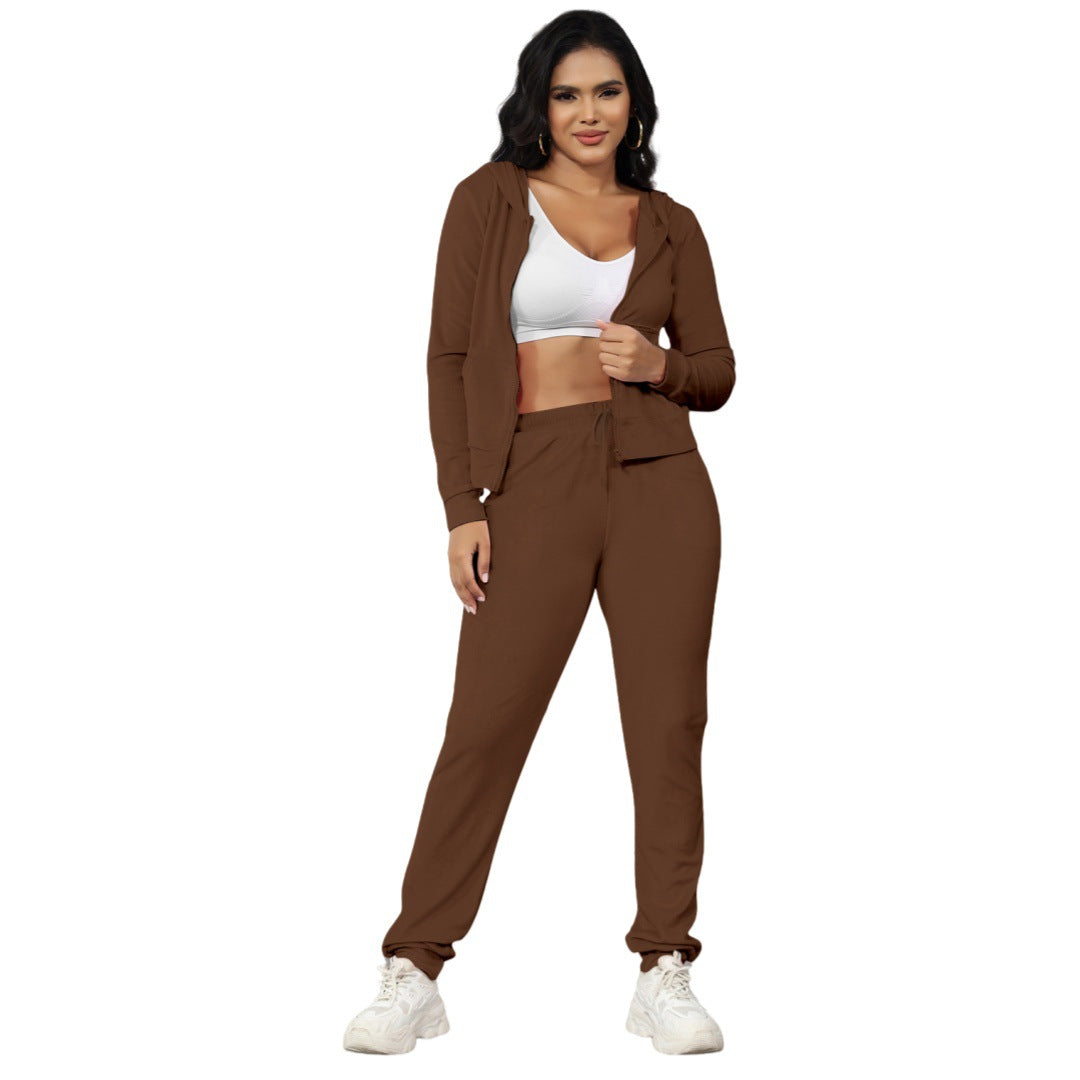 Women's Fashion Casual Velvet Hooded Women's Two-Piece Tracksuits 10