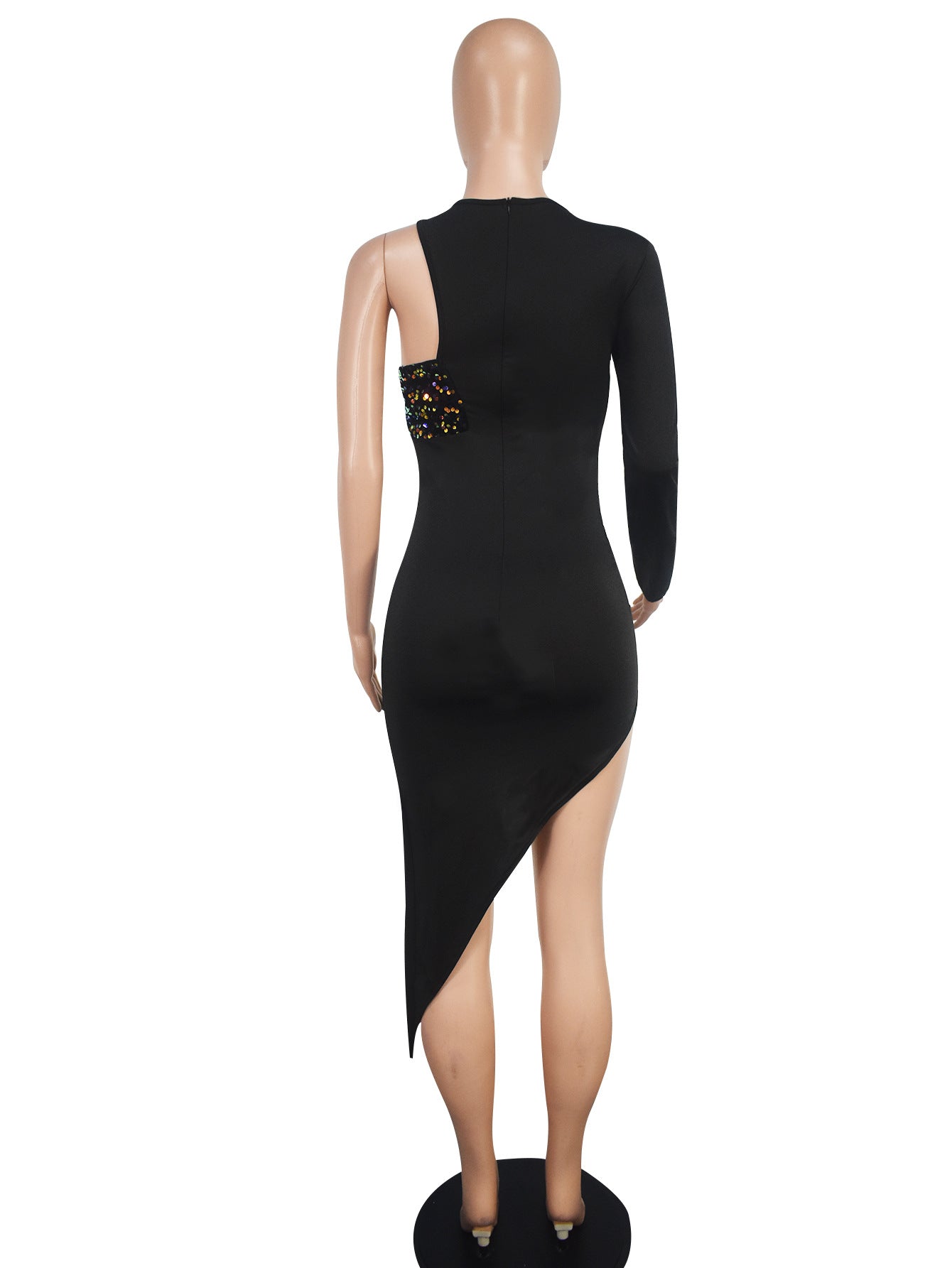 Women's Sexy Slim One-Shoulder Single Sleeve Irregular Dress 7