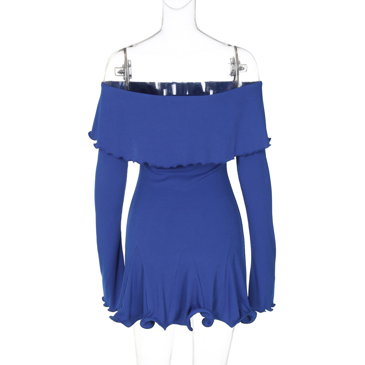 Women Autumn and Winter Style Ruffle Bodycon Off Shoulder Long Sleeve Dress 9