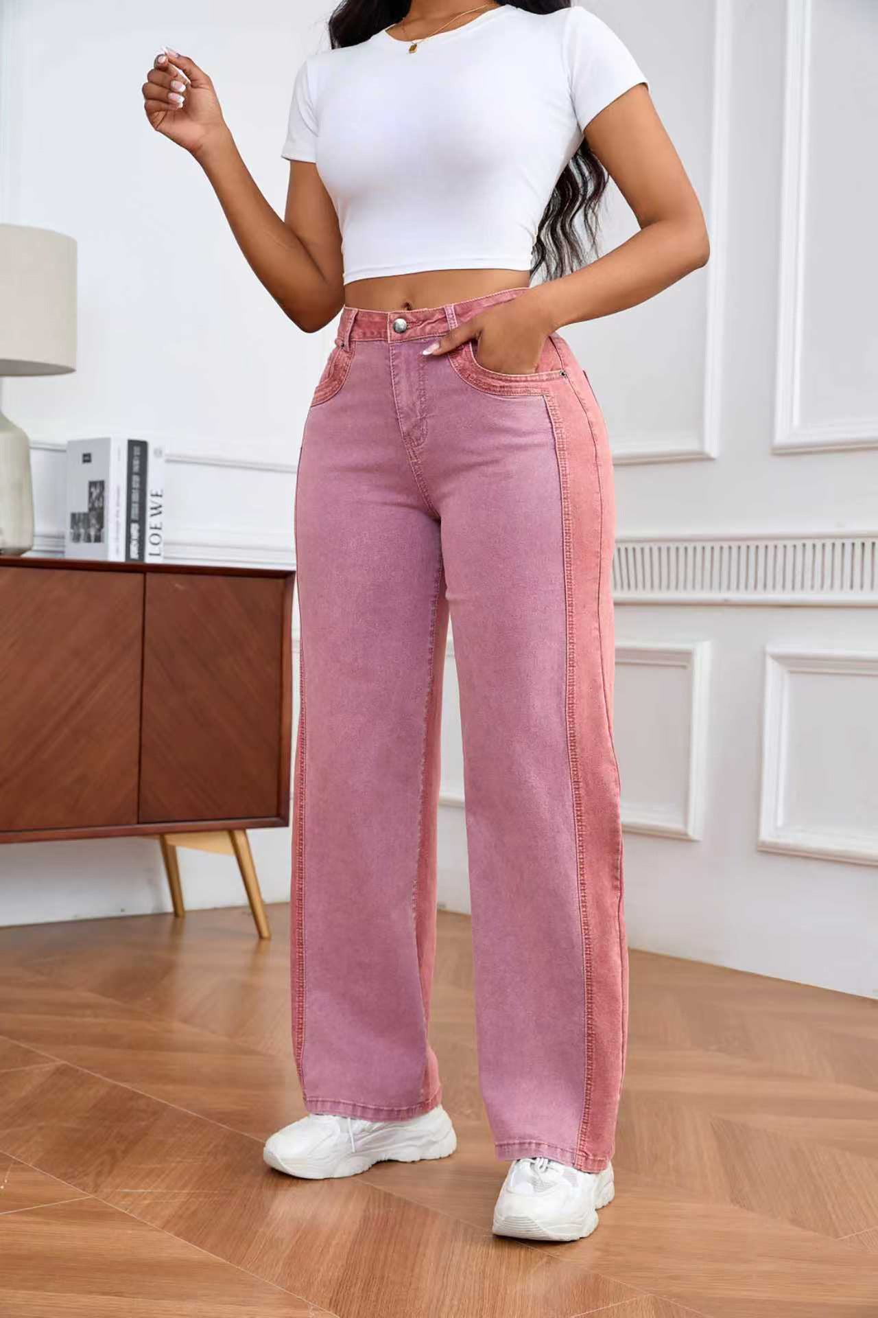 Women Patchwork Casual Denim Pants 4