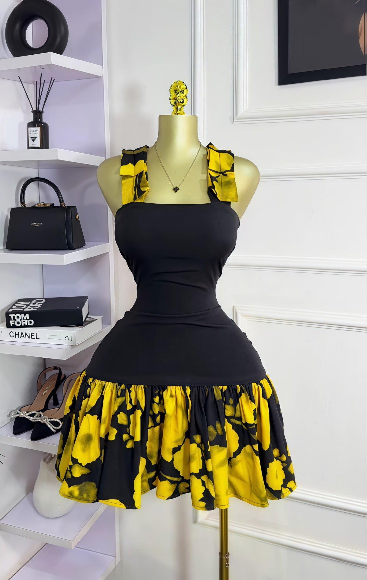 Women's Sleeveless Strapless Print Ruffle Mini Dress 3