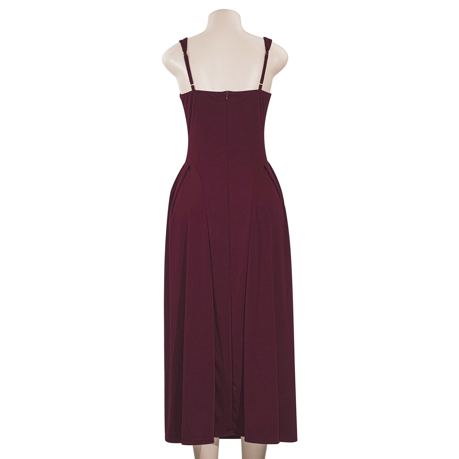 Spring Women's Square Neck Strap Retro Slim Midi Dress 5