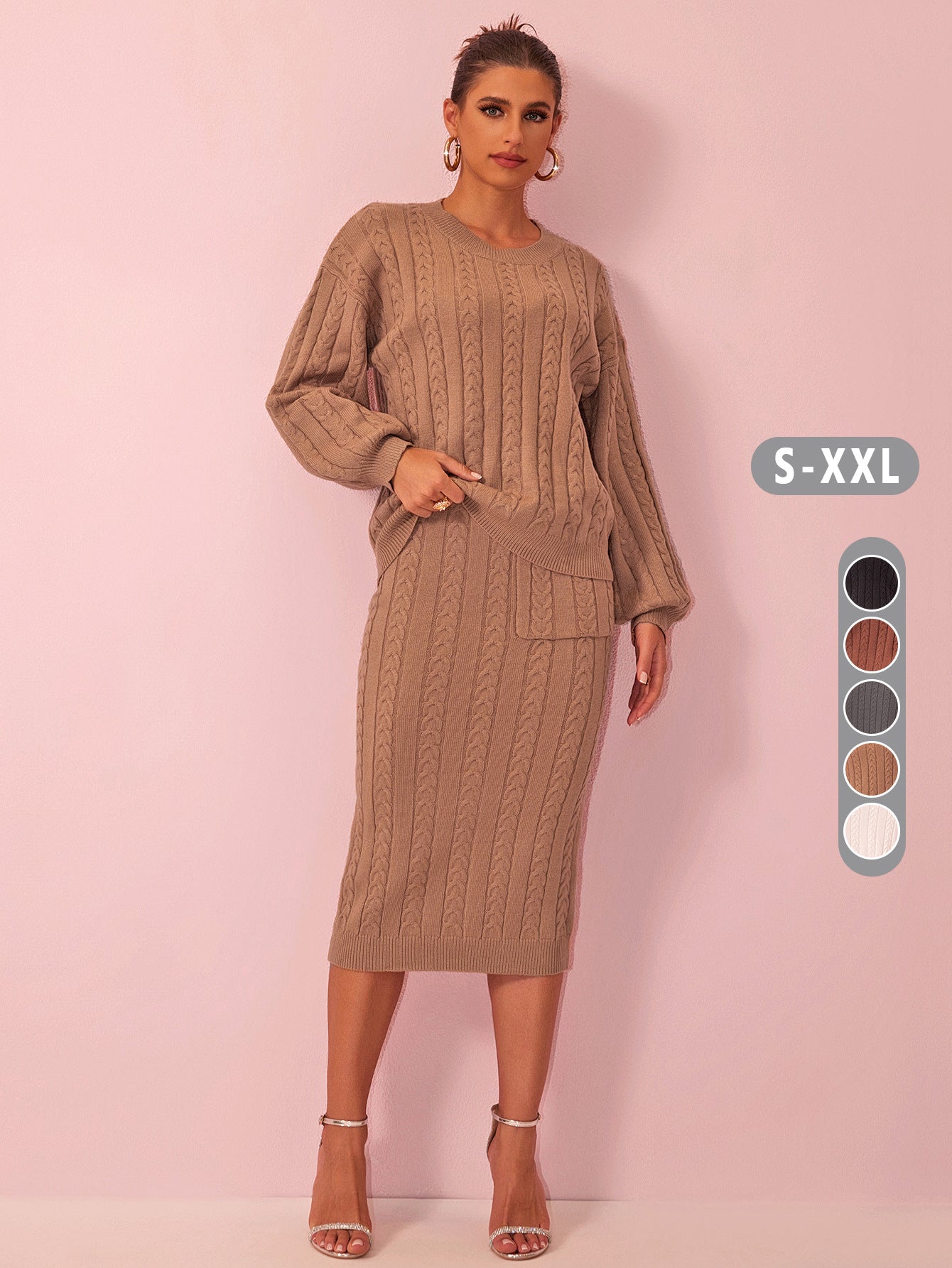 Autumn Winter Women's Clothing Fashionable Knit Sweater Skirt Women's Suit 6