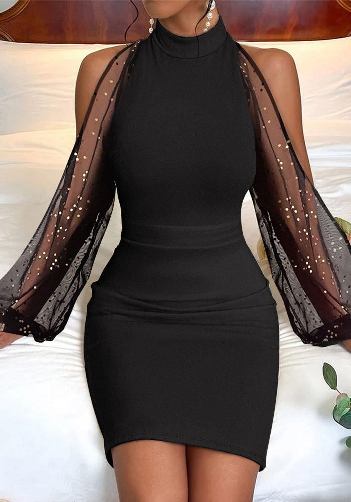 Women Mesh Patchwork Off-Shoulder Dress
