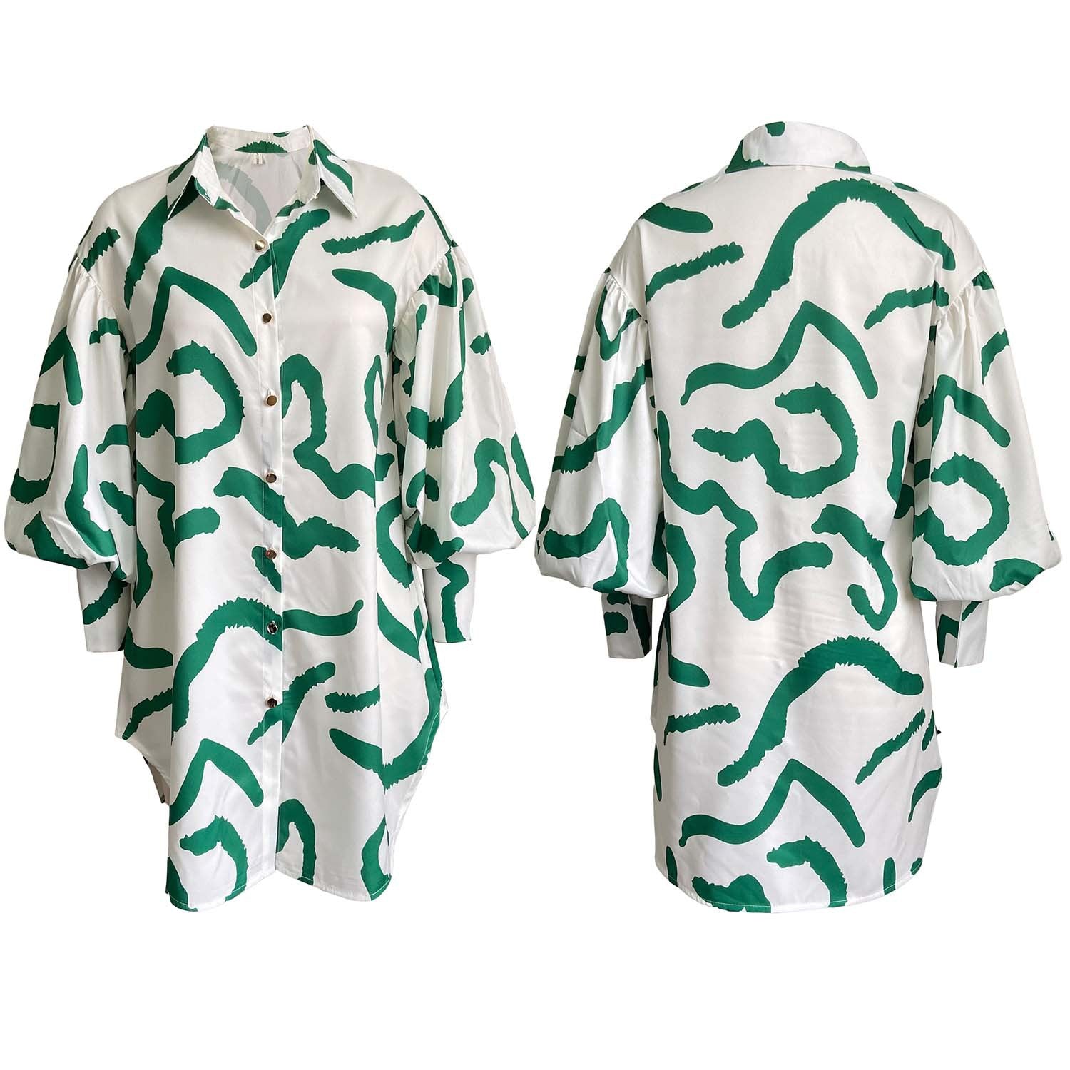 Women's Chic Loose Printed Fashion Shirt Dress 19