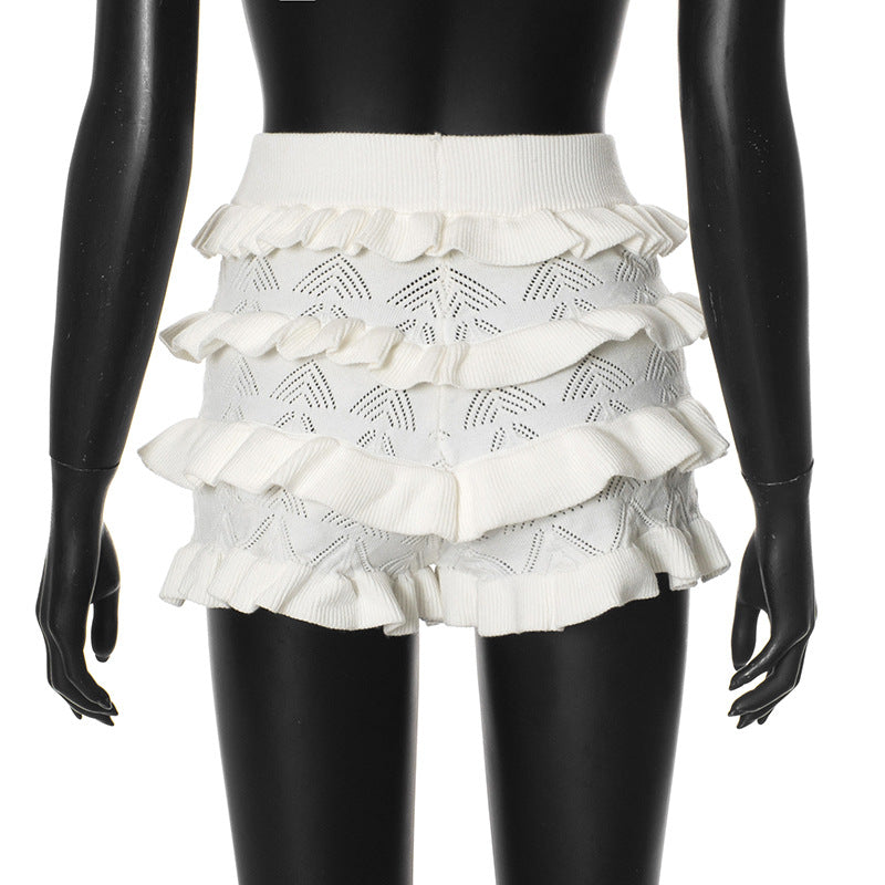 Women Summer Sexy Solid Multi-layered Ruffle Lace Shorts 27