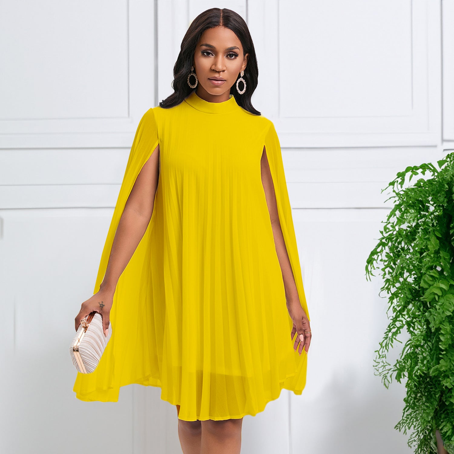 Women's Chic Fashion Chiffon Pullover Bat Sleeves Plus Size Dress 7