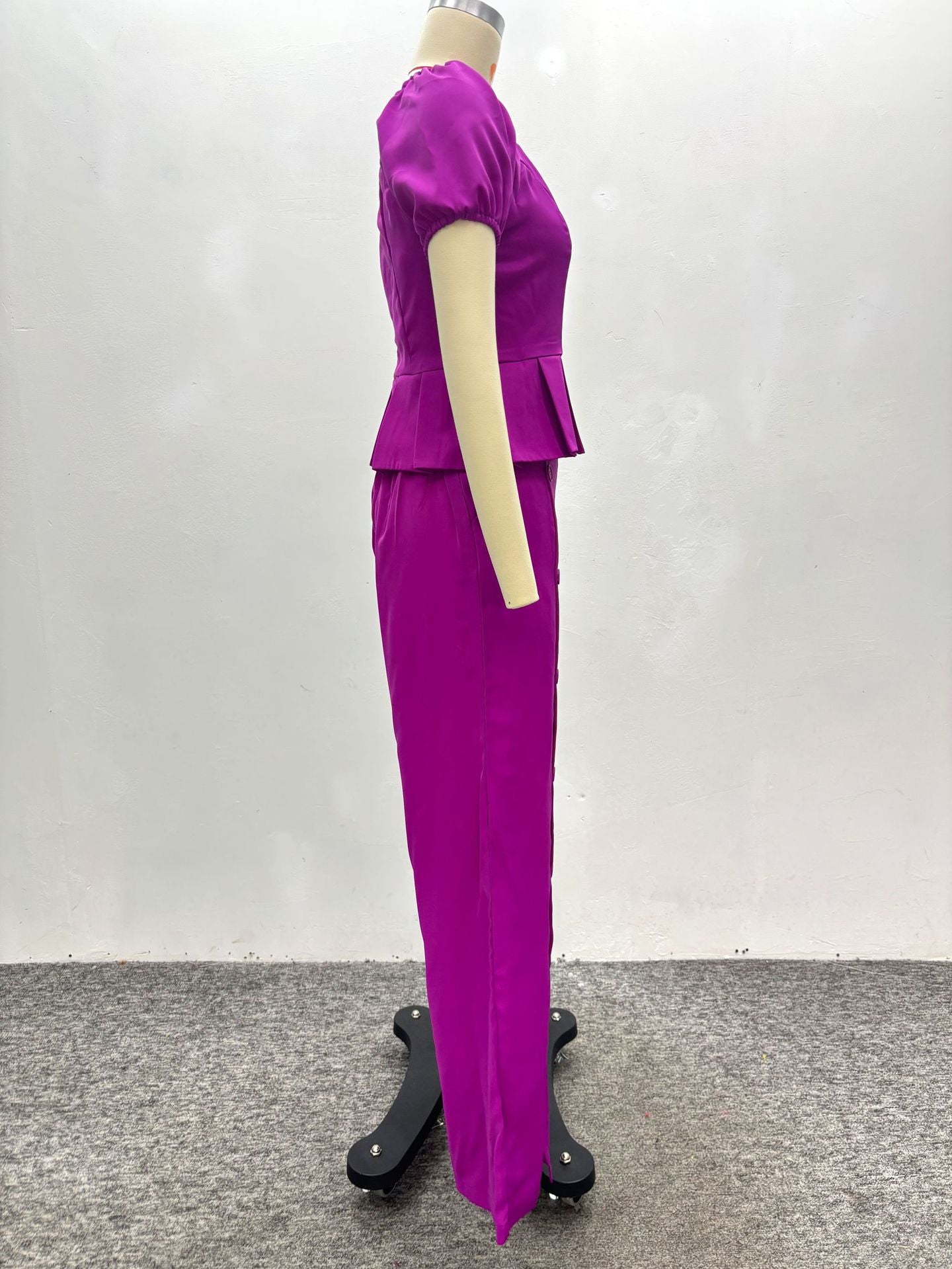 African Women Square Neck Ruffle Top And Solid Trousers Two-piece Set 8