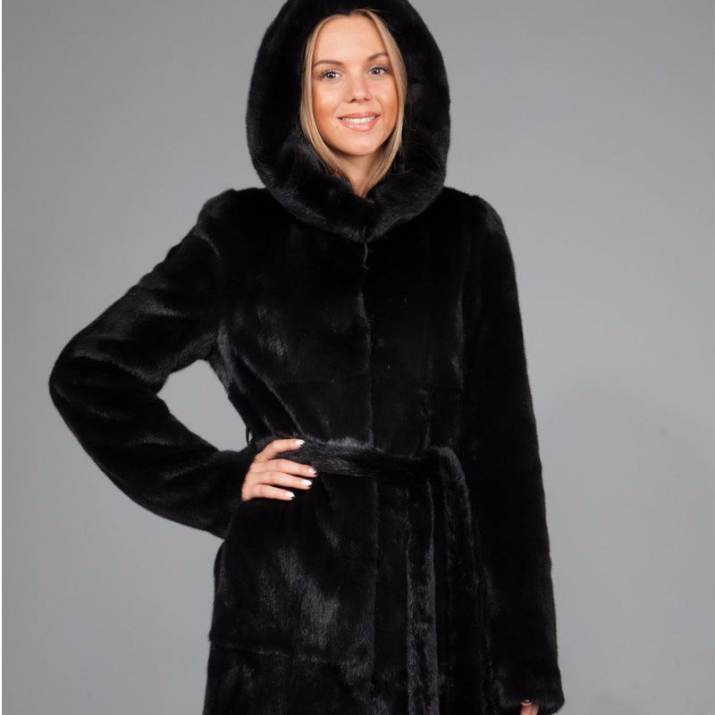 Faux Fur Coat Women's Maxi Black Belted Warm Jacket 4