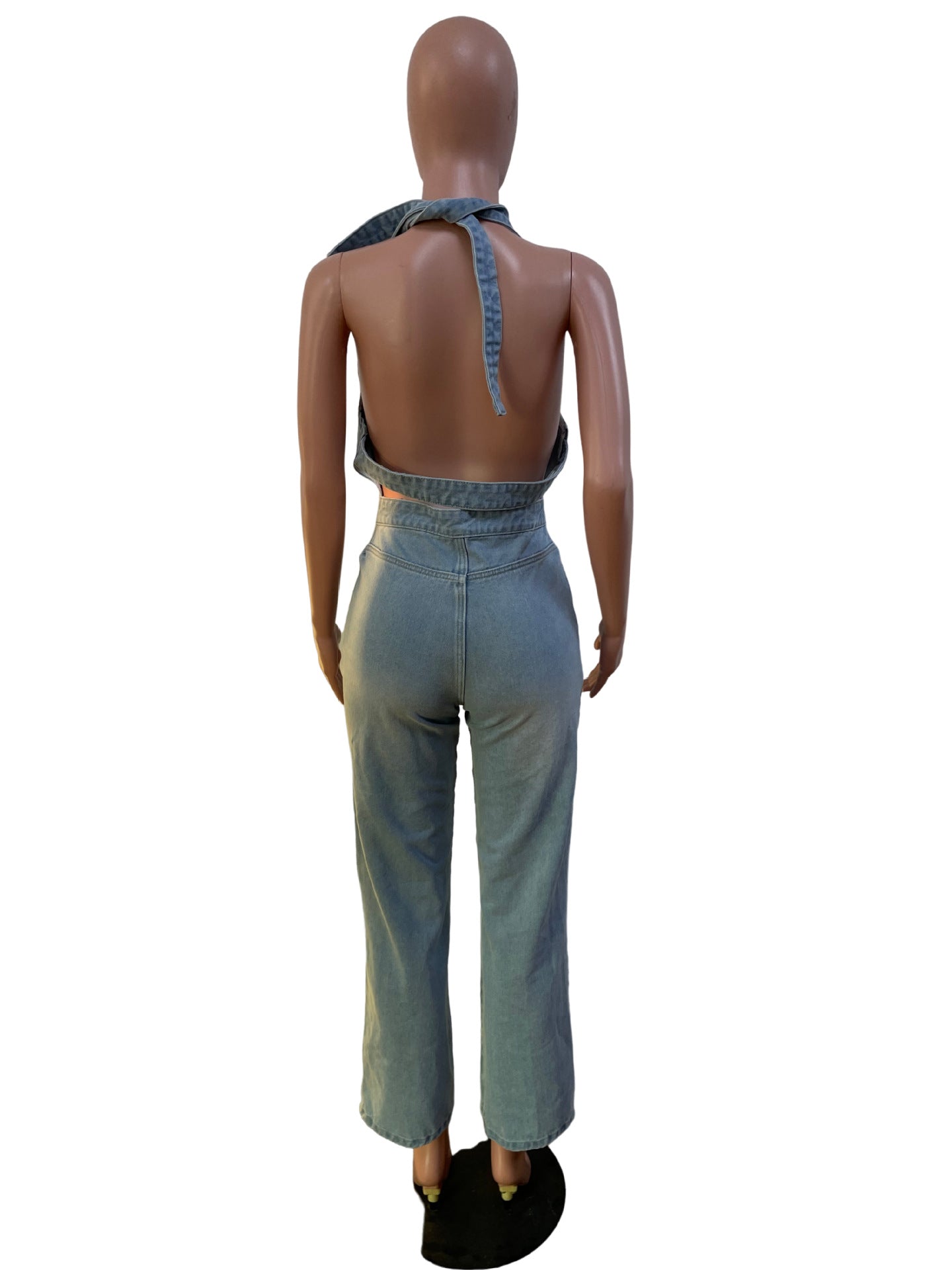 Women's Halter Neck One-Piece Overall Denim Pants 7