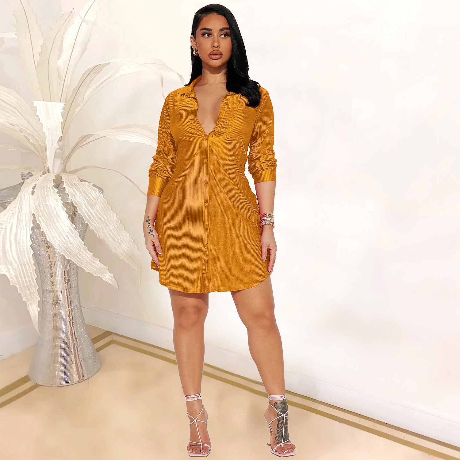 Fall Women's Fashion Casual Shirt Dress 5