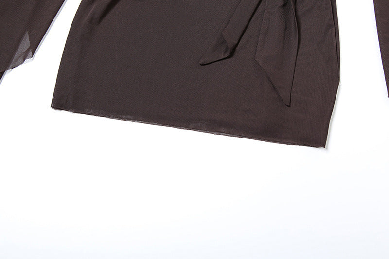 Spring Sexy Deep V See-Through Low Back Lace-Up Solid Mini Dress 15