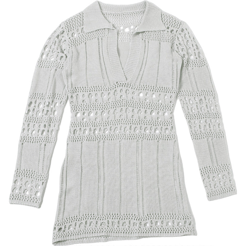 Women Fall Knitting Cutout Ripped Sexy V-Neck Bodycon Dress 11