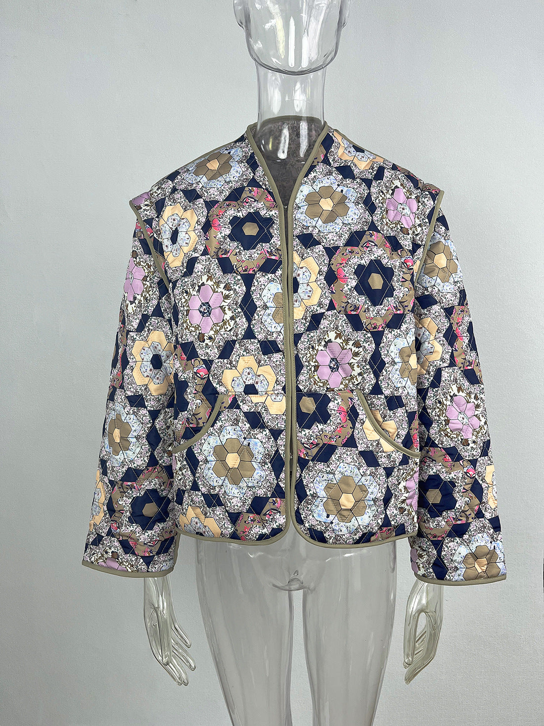 Women Padded Printed Long Sleeve Detachable Vest Jacket 13