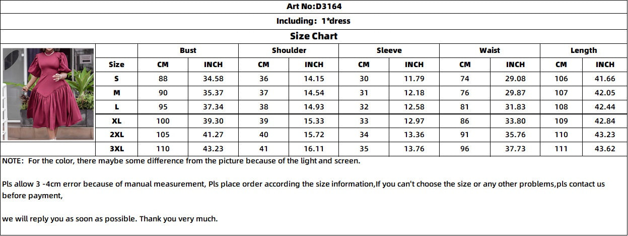 Women's Pleated African Plus Size Fashion Puff Sleeve Dress 11