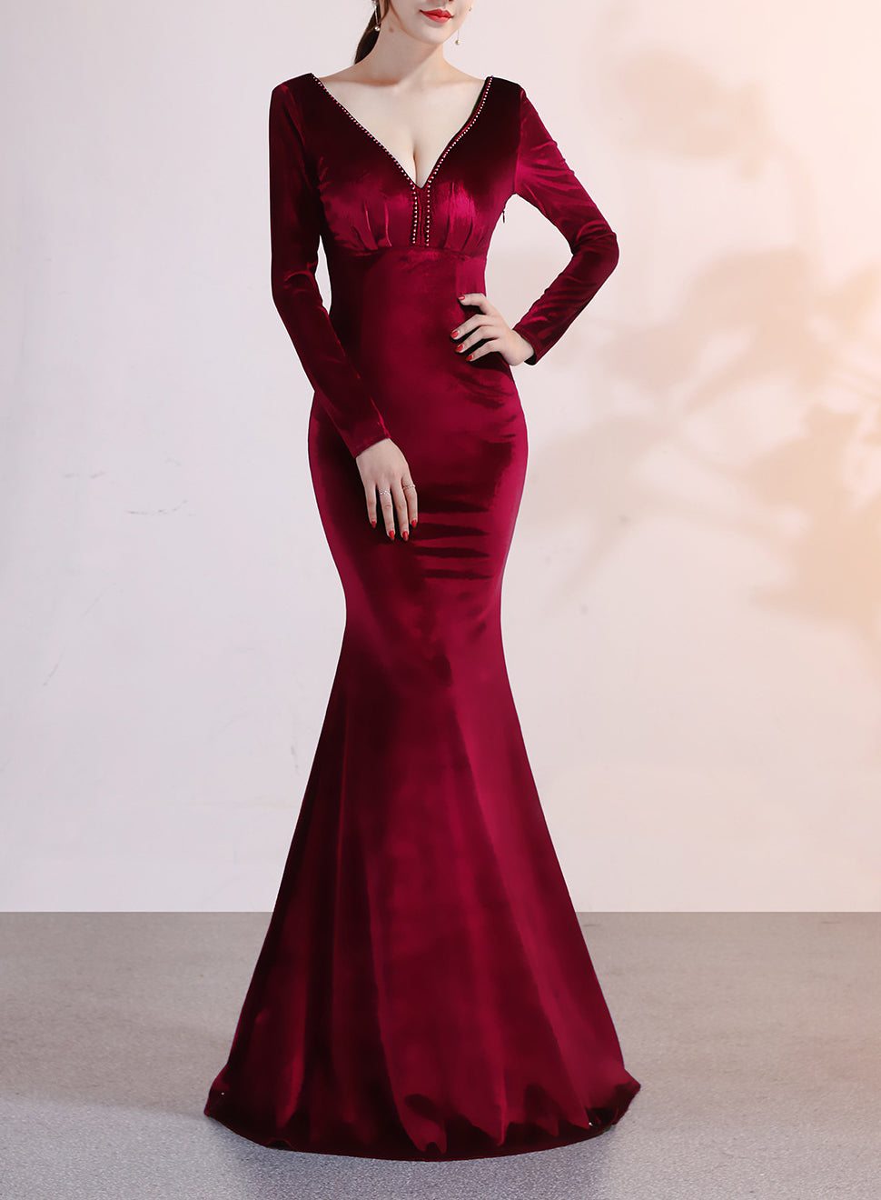 Women Long-Sleeved Velvet Evening Dress Formal Party Autumn And Winter Long Fishtail Party Dress 4