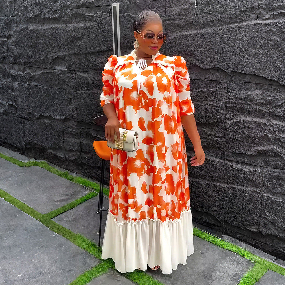 Plus Size African Women Chiffon Print Dress 5