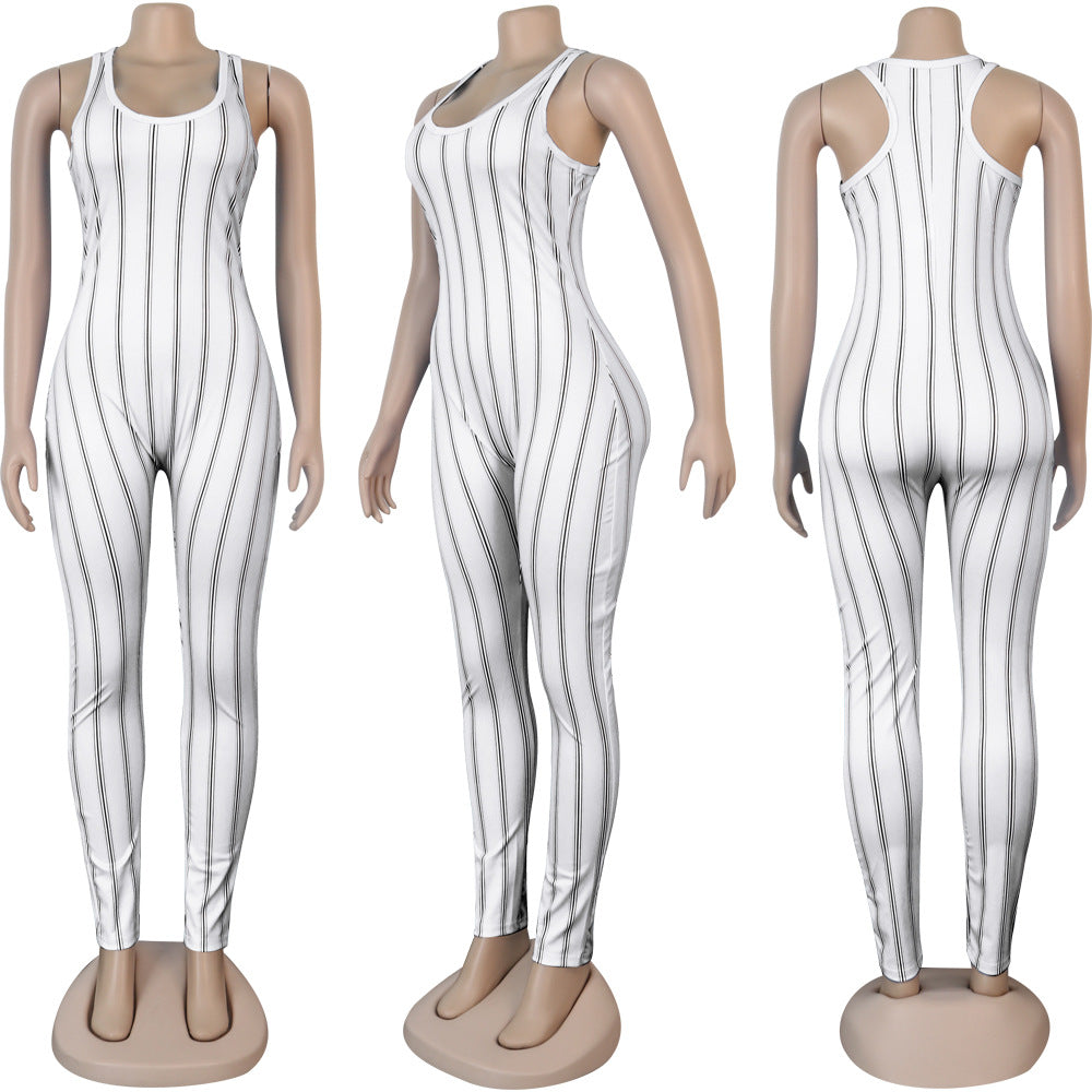 Women Sexy Sleeveless Striped Print Jumpsuit 15