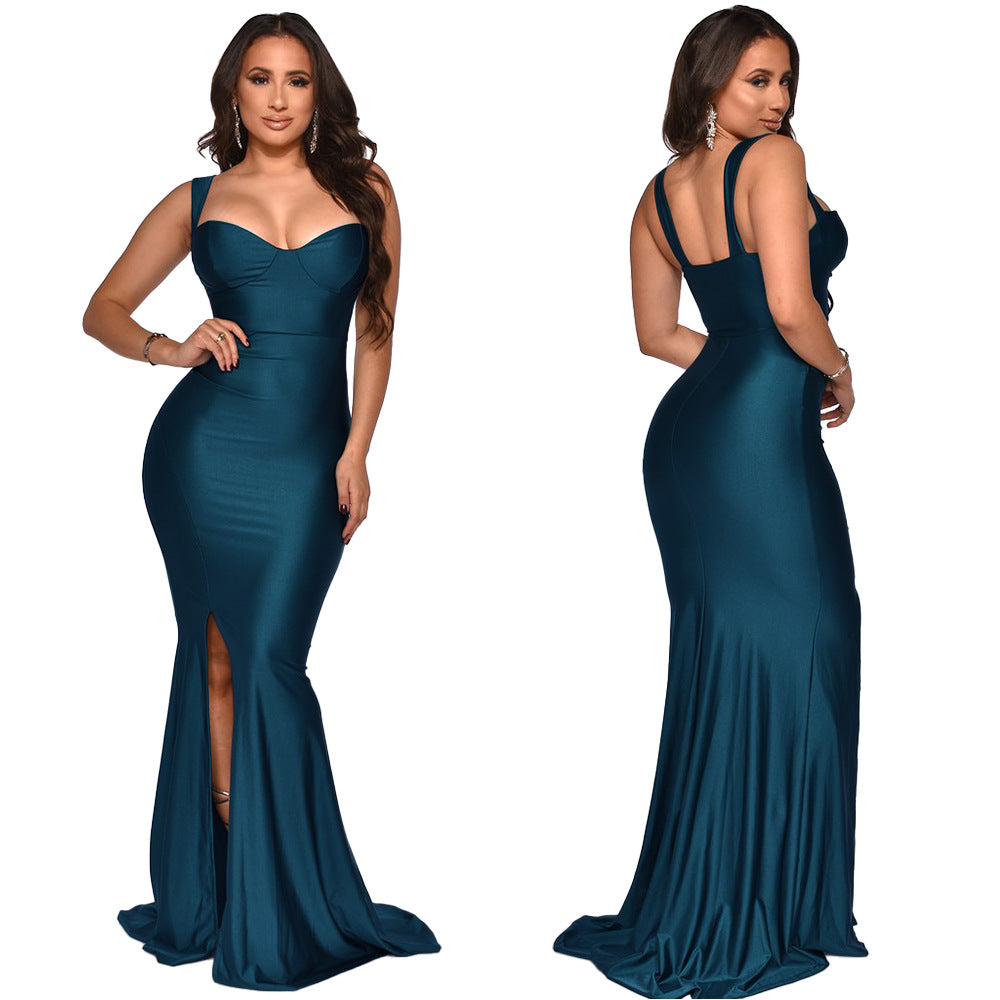 Women’s Spring Summer Fashion Strap Slit Slim Maxi Dress 7