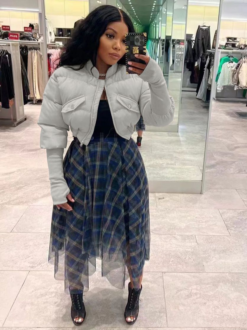 Women Winter Stand Collar Crop Padded Jacket 6