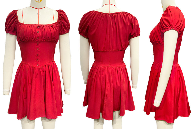 Women Puff Sleeve Square Neck Dress 13