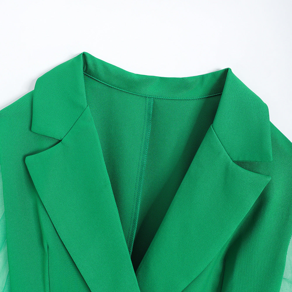 Spring Sexy See-Through Mesh Long Sleeve Double Breasted Slim Waist Chic Women Blazer Dress 20