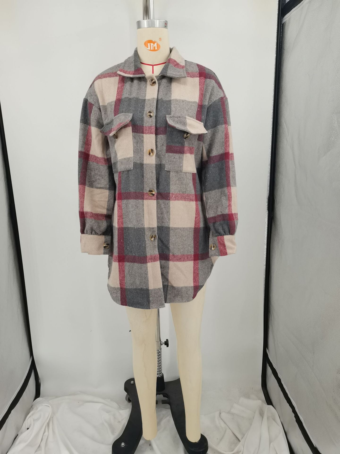 Women Autumn and Winter Loose Plaid Shirt 15