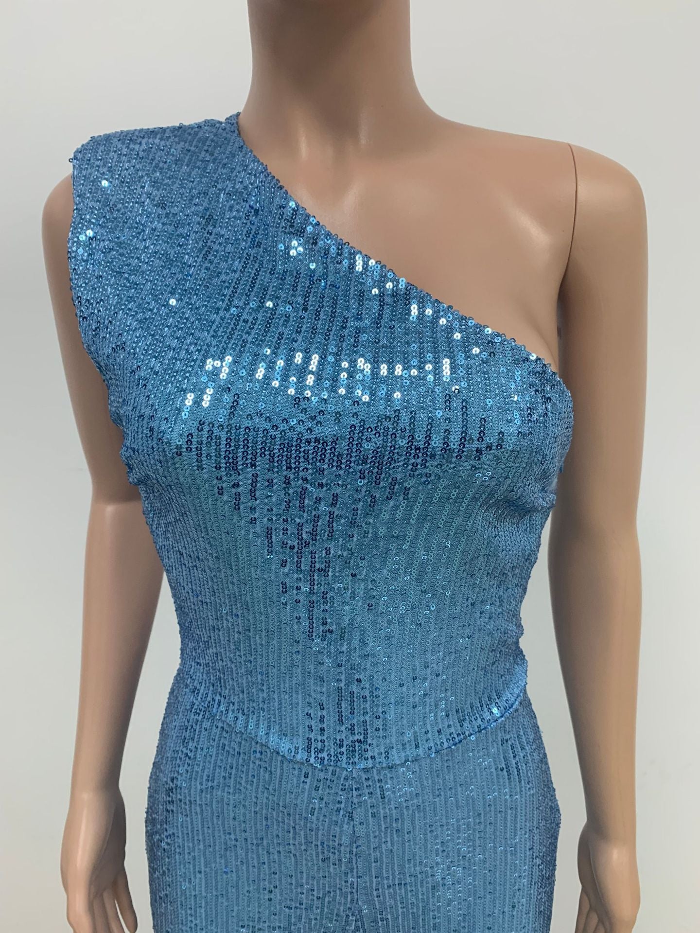 Women's Sleeveless One Shoulder Low Back Sequined Jumpsuit 58