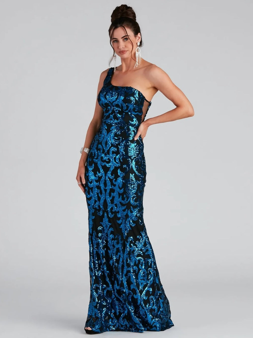 Summer Sequin Sleeveless One Shoulder Formal Party Evening Dress 4