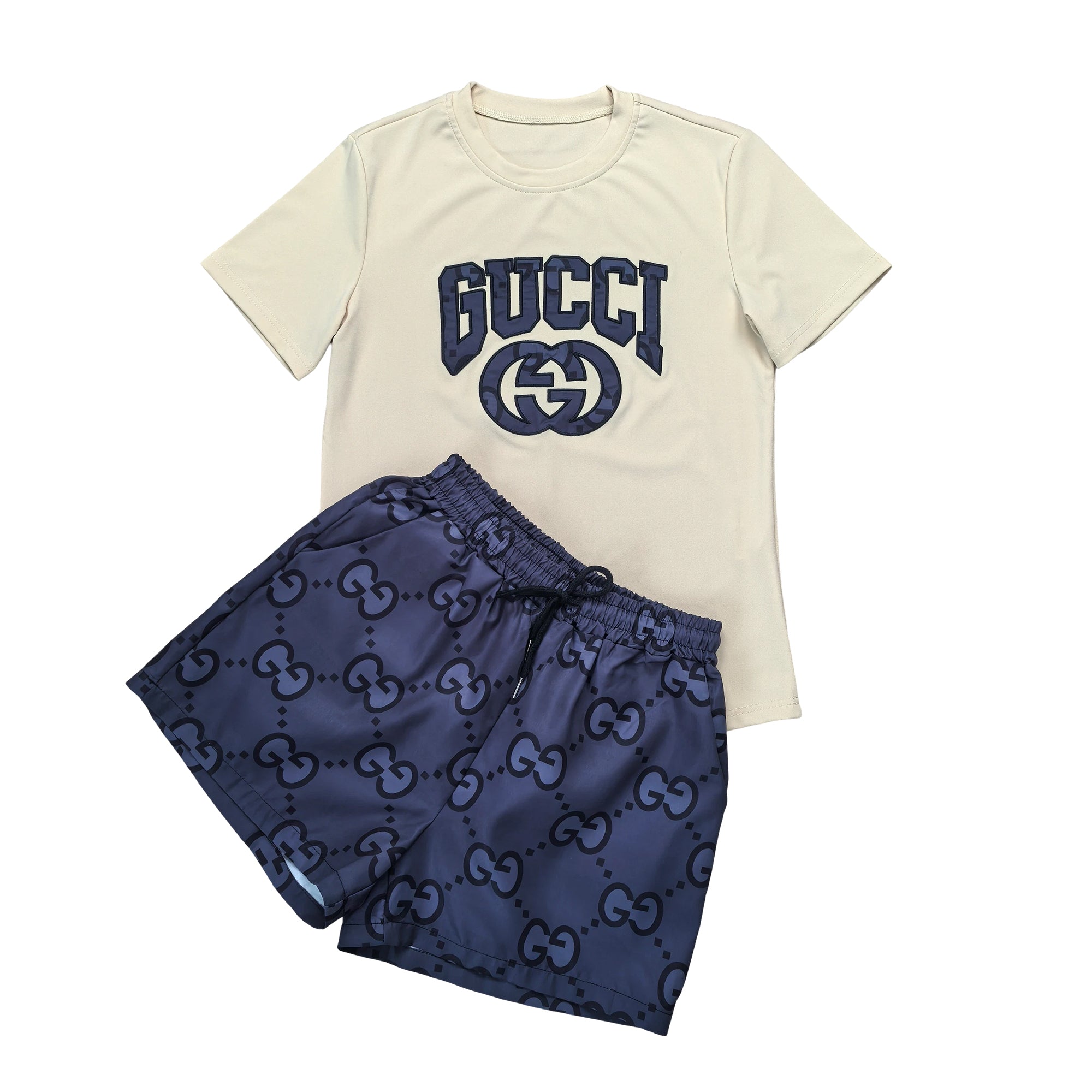 Women Summer Embroidered Printed Short Sleeve Top and Shorts Two-Piece Set 22