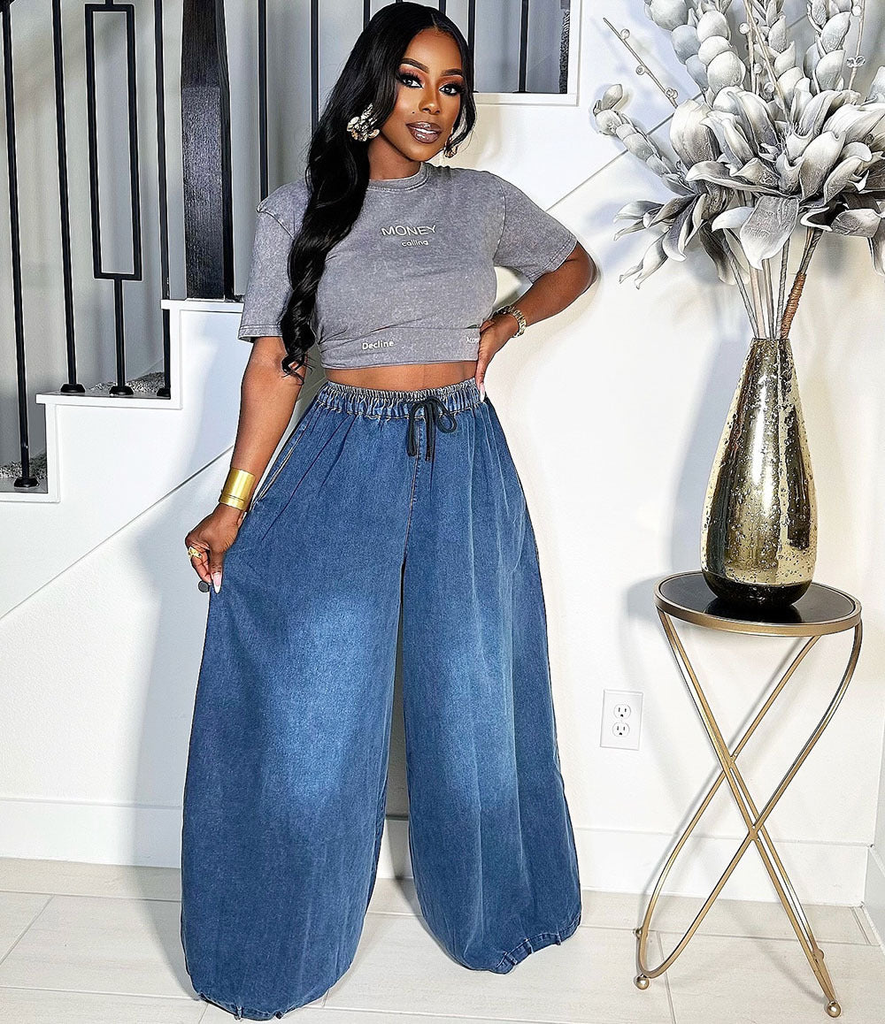 Women street casual Denim wide-leg pants 4