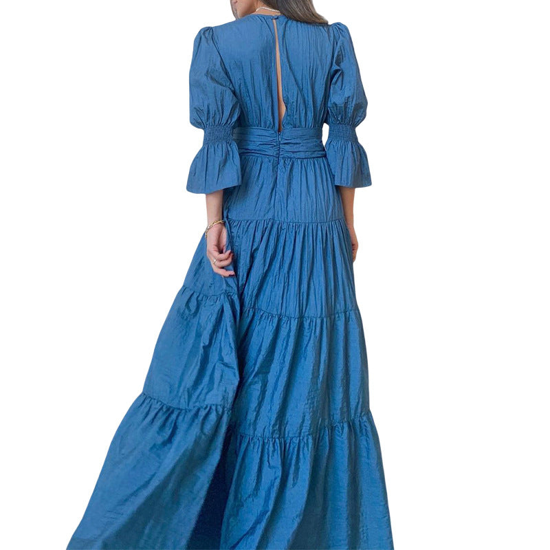 Women V Neck Long Sleeve Maxi Dress 7