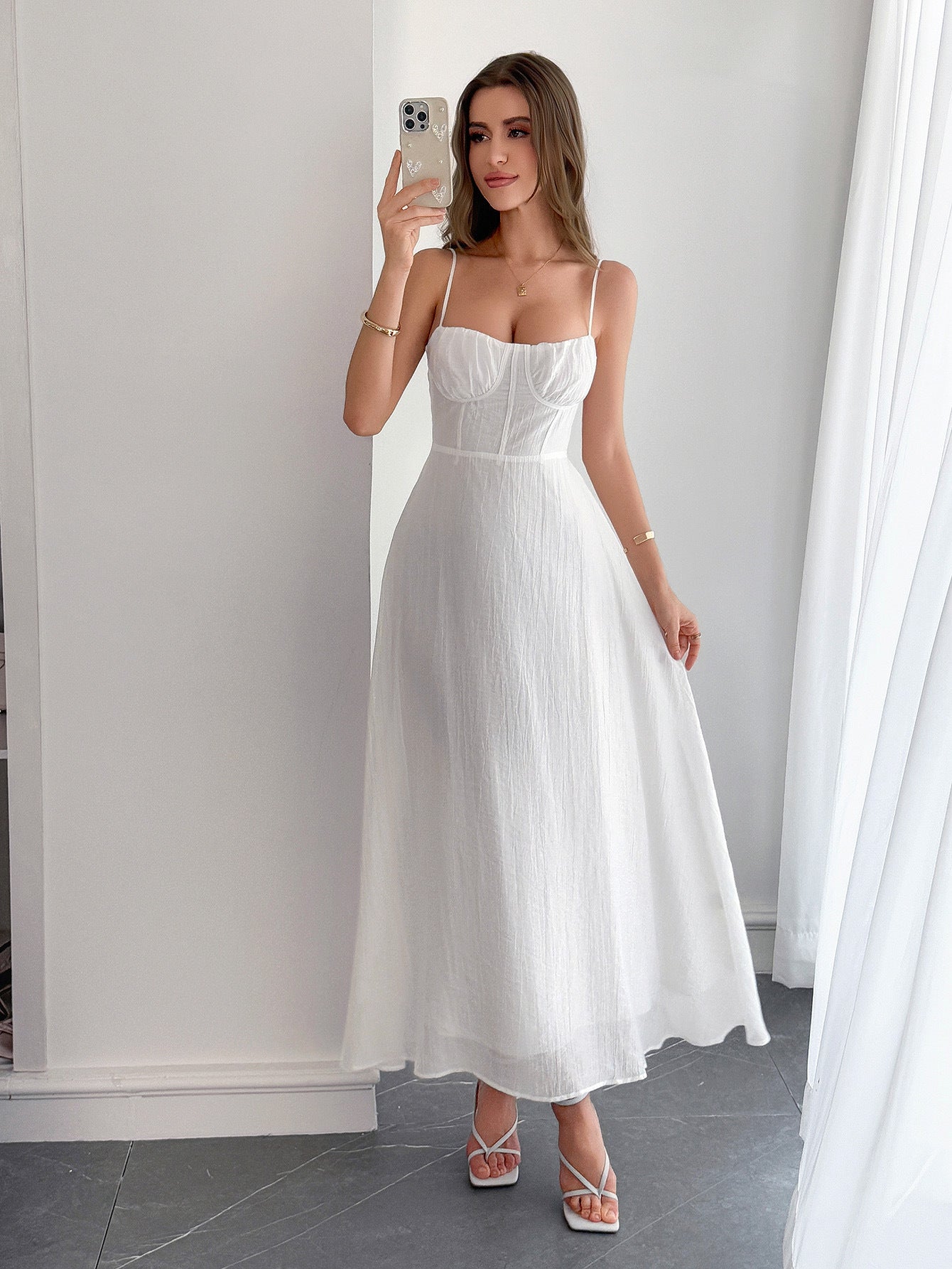 Spring-Summer Elegant Solid Color Strap Dress for Women 7