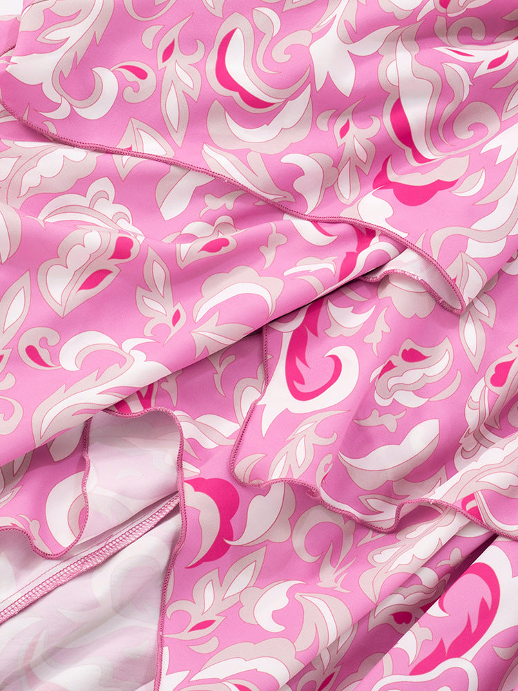 Women Sleeveless Halter Neck Backless Printed Ruffle Dress 21