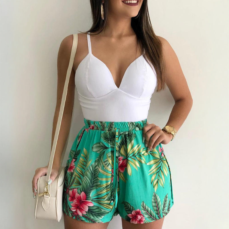 Plant Print Two-Piece Shorts Set 6