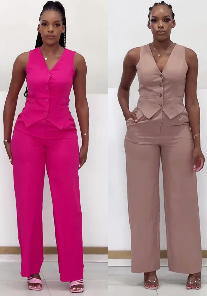 Women sleeveless vest wide-leg pants two-piece set