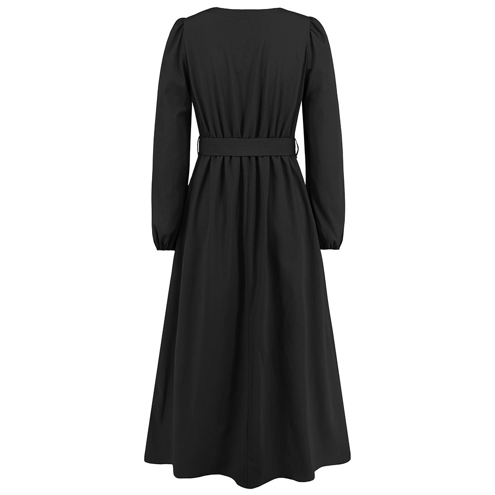 Plus Size Women V-Neck Single-Breasted Strappy Dress 27