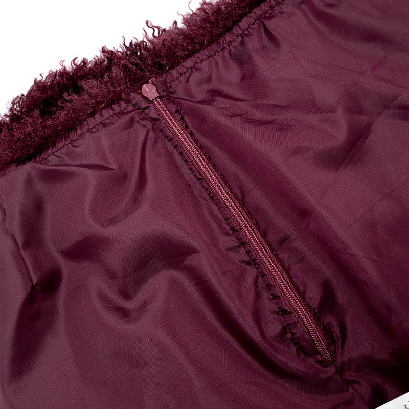 Women's Faux Fur U-Neck Hooded Low Back Top & Skirt Two-Piece Set 36