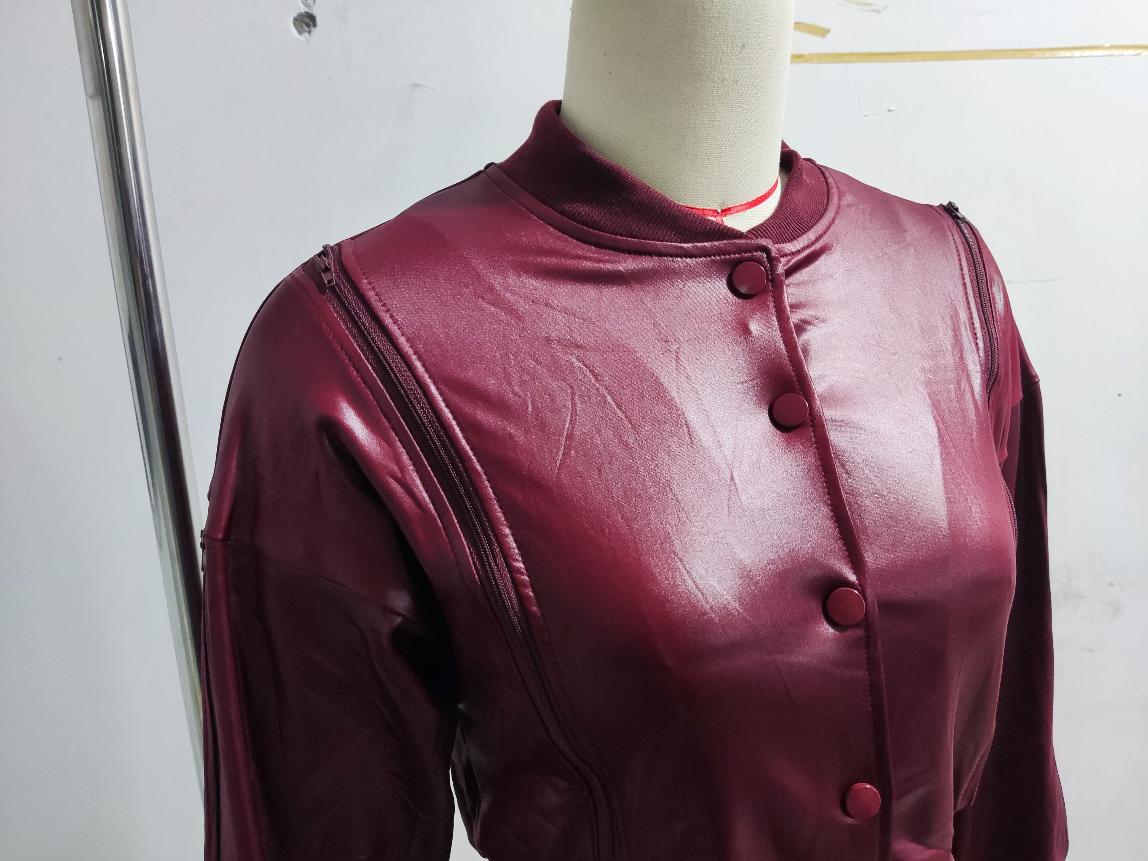 Women's Autumn Winter Pu Leather Zipper Jacket Pants Two-Piece Set 13