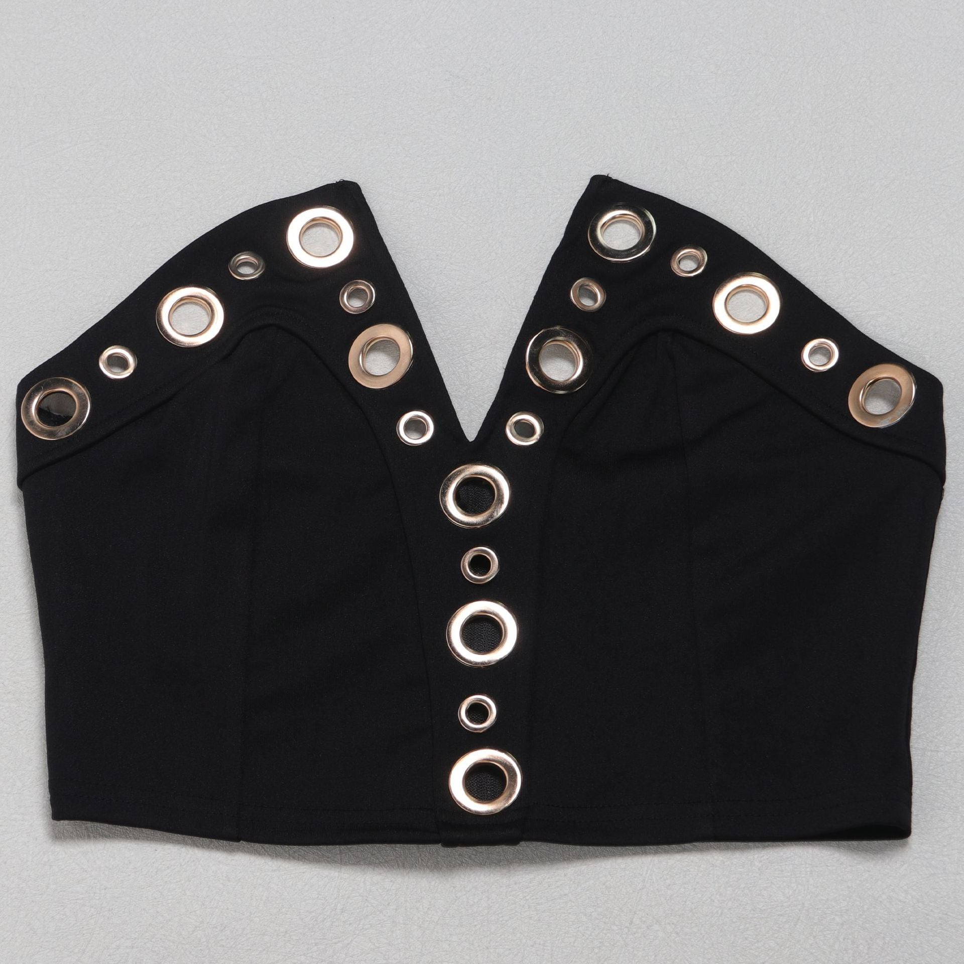 Women elegant elastic metal buckle decorated V-neck Top and Pants two-piece set 47