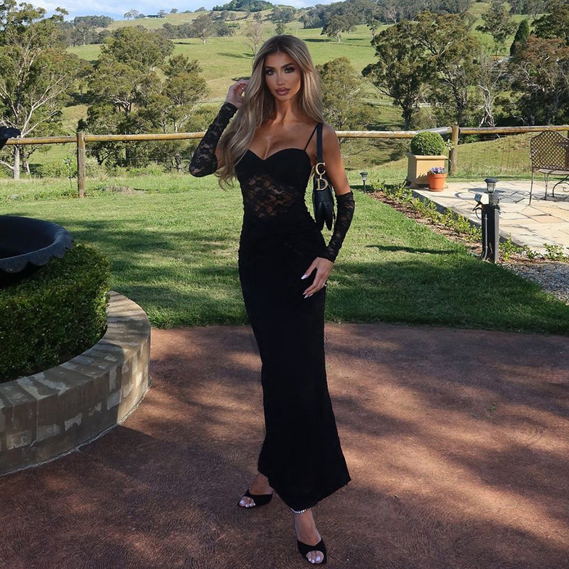 Women Suspender Lace Sleeve Bodycon Dress 6