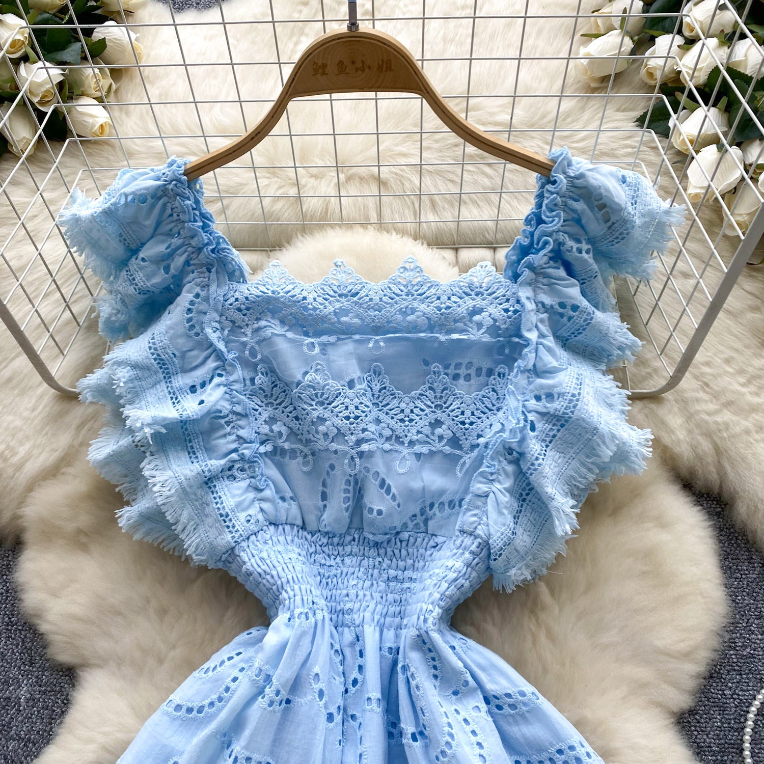 Women Summer French Lace Embroidered Dress 12