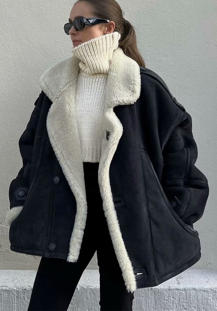 Women winter Turndown Collar lamb wool warm jacket