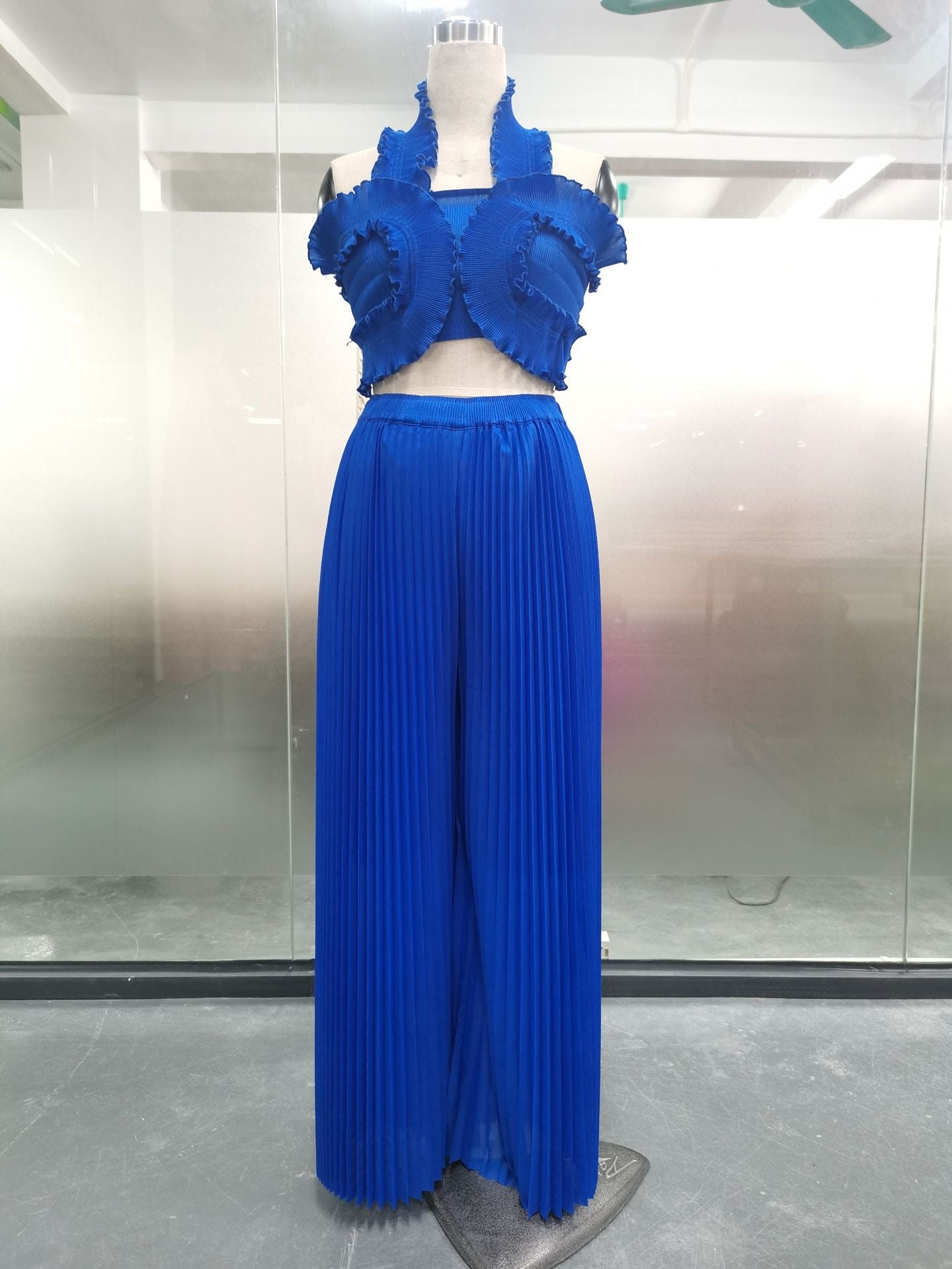 African Pleated Sexy Strap Top Pleated Wide-Leg Pants Two-Piece Set 8