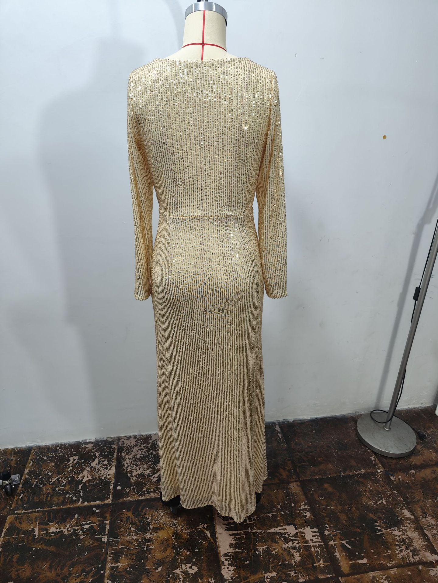 Long Sleeve Slit Sequined Evening Gown 11