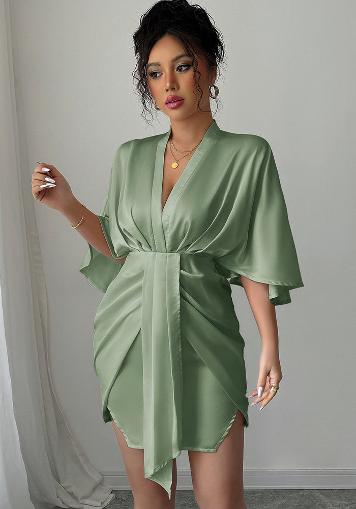 Spring/Summer Luxury Deep V Slim Waist Wide-Sleeve Bodycon Dress