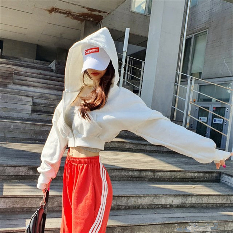 Autumn and winter chic fashion hooded short sportsCasual zipper women's trend Hoodies 9